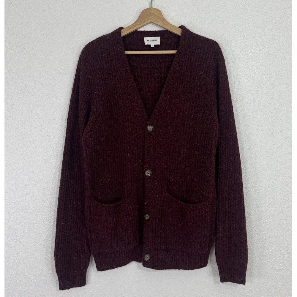 Octobre Editions Burgundy Wool Blend Cardigan Quiet Luxury Preppy Sweater Size M